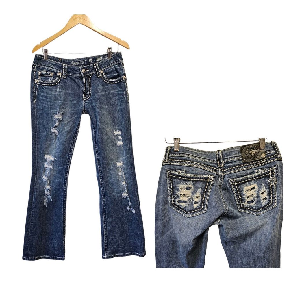 MISS ME Jeans THICK STITCH RHINESTONE BOOT CUT JEANS JE5152B14R - Picture 2 of 6